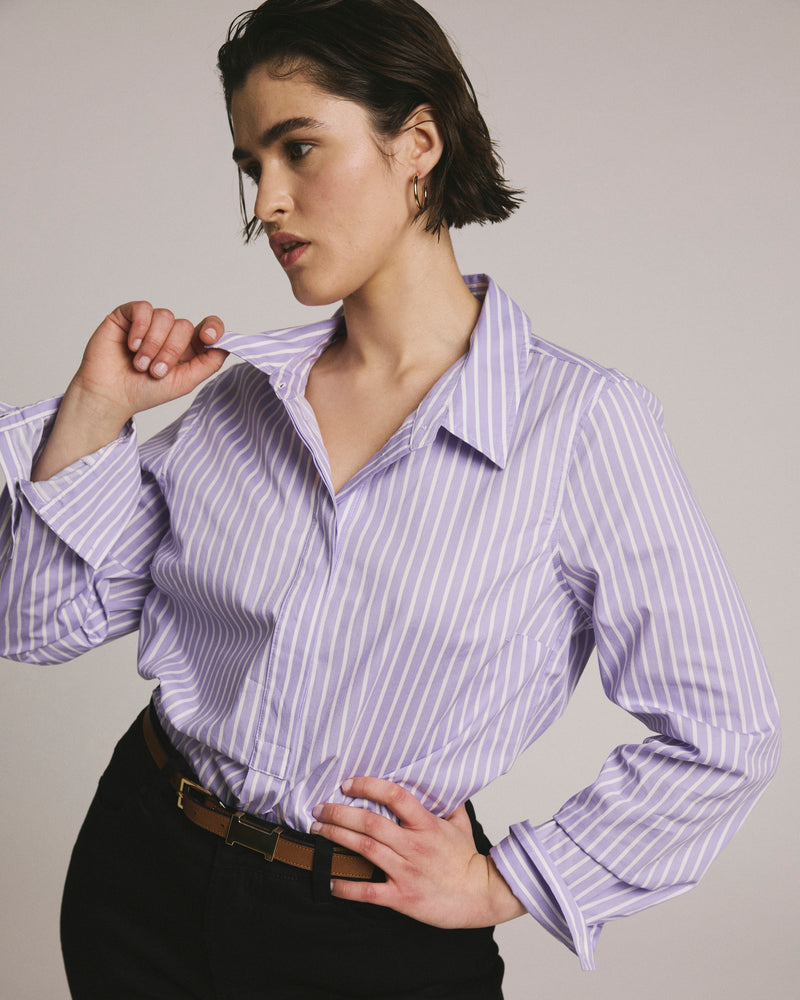 Elbe Popover Stretch Poplin Shirt Classic Fit - Lavender/White Stripe