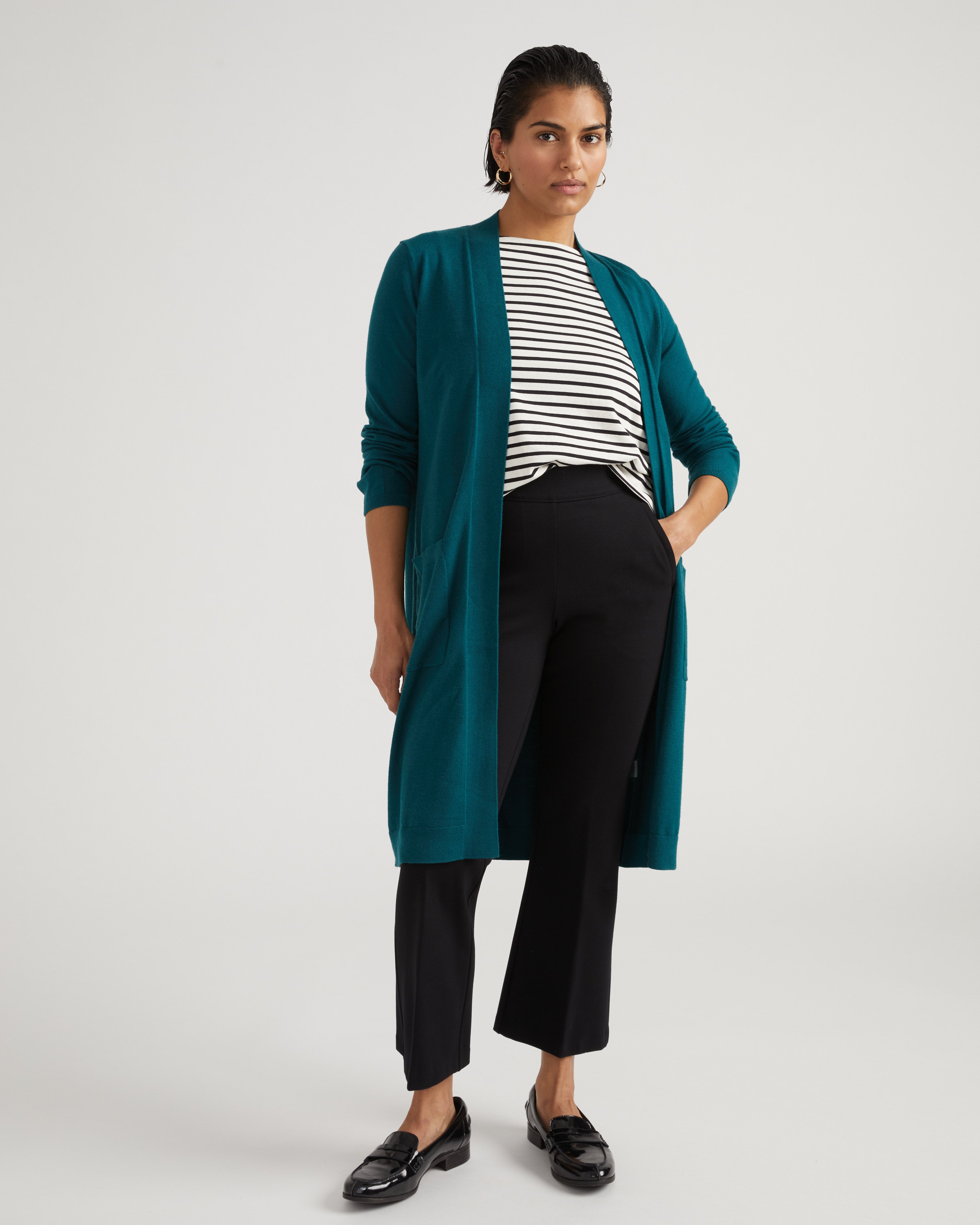 Savvy Double Knit Sweater Cardigan - Forest Green