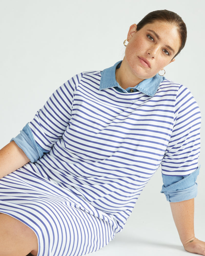 Belle Breton Stripe Jersey Dress - White/Navy Stripe