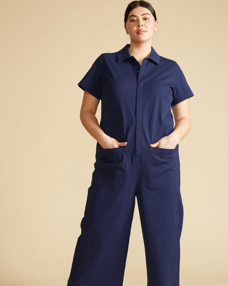 Kate Stretch Cotton Twill Jumpsuit - Navy