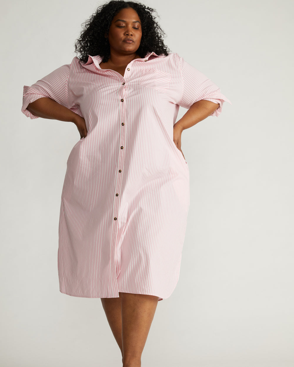 Odeon Stretch Poplin Shirtdress - Pink/White Stripe