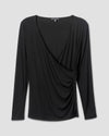 Liquid Jersey Two-Way Long Sleeve Cross Top - Black