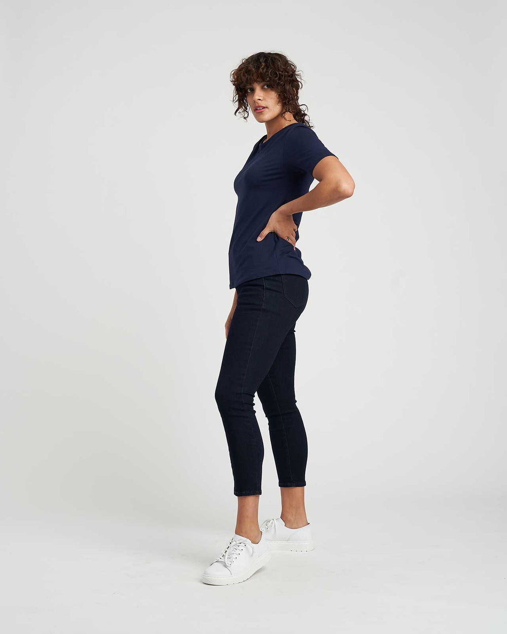 Bobbi Gathered Shoulder Tee - Navy