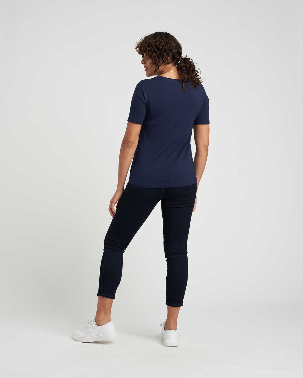 Bobbi Gathered Shoulder Tee - Navy