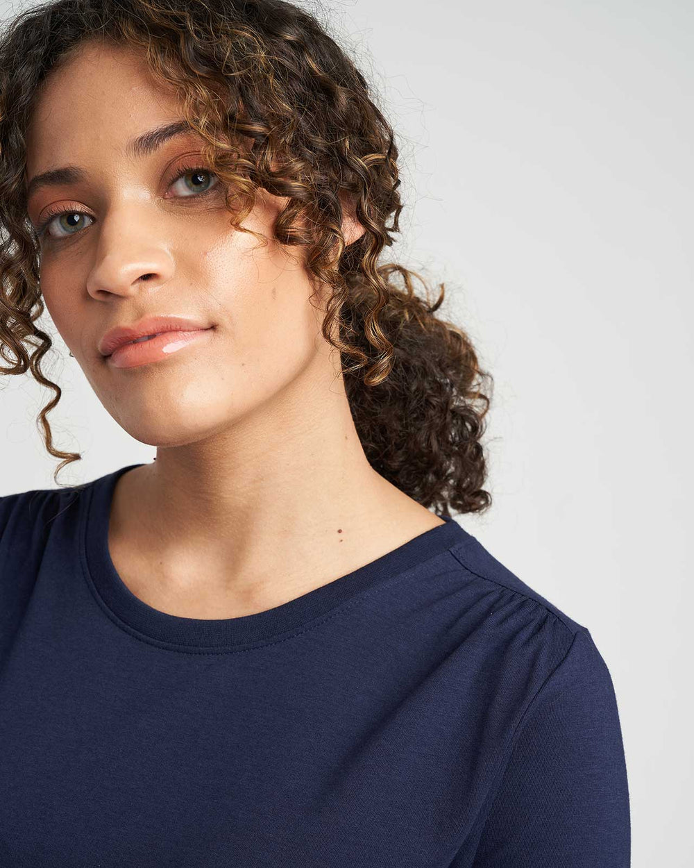 Bobbi Gathered Shoulder Tee - Navy