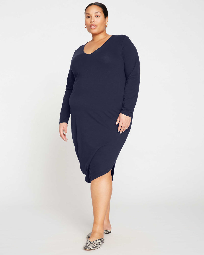 Iconic Long Sleeve V-Neck Geneva Dress - Midnight