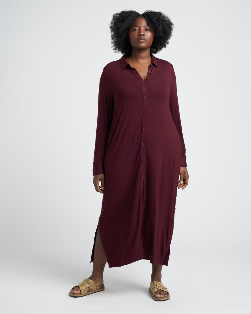 Sally Liquid Jersey Shirt Dress - Black Cherry