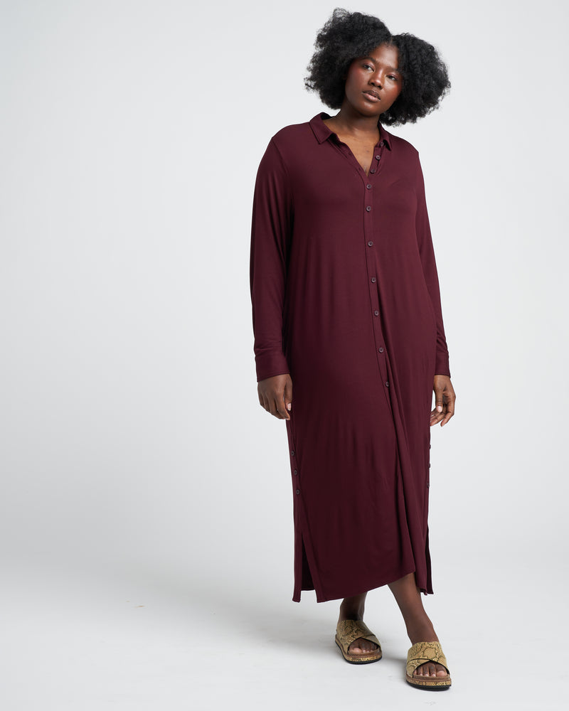 Sally Liquid Jersey Shirt Dress - Black Cherry