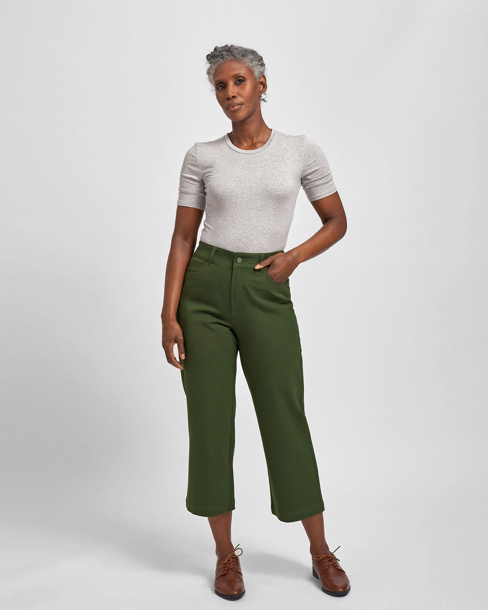 Faye Stretch Cotton Twill Boyfriend Crop Pants - Emerald