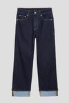 Stevie High Rise Cuffed Straight Leg Jeans - Vintage Indigo Selvedge