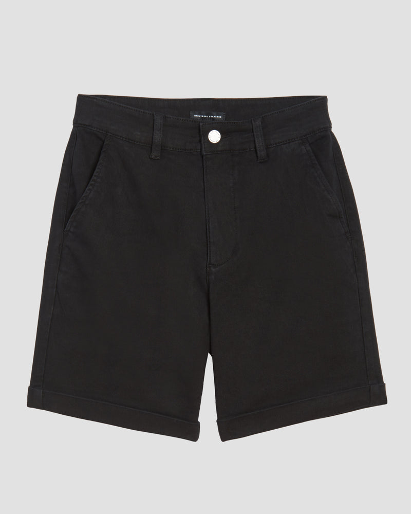 Casual Cuffed Twill Shorts - Black