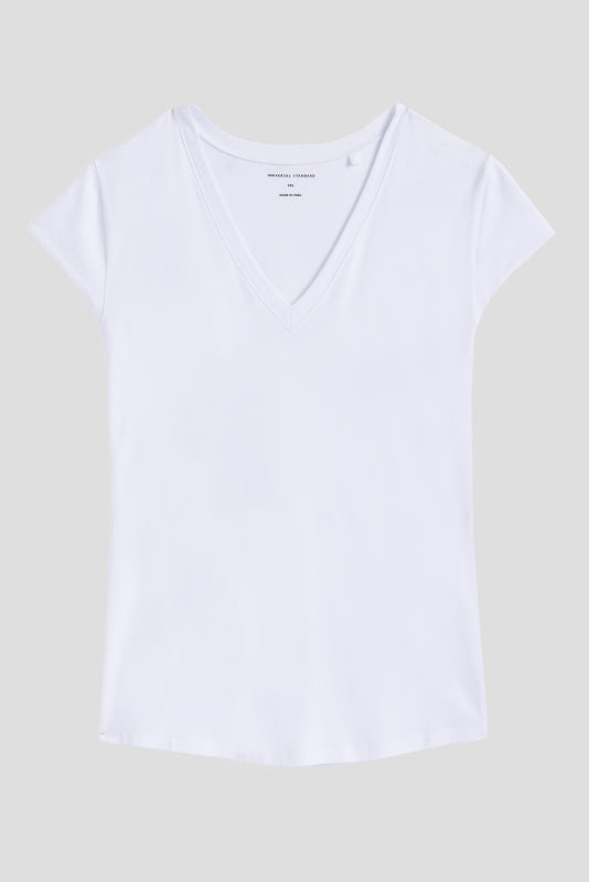 Ashley V Neck Cap Sleeve Tee - White