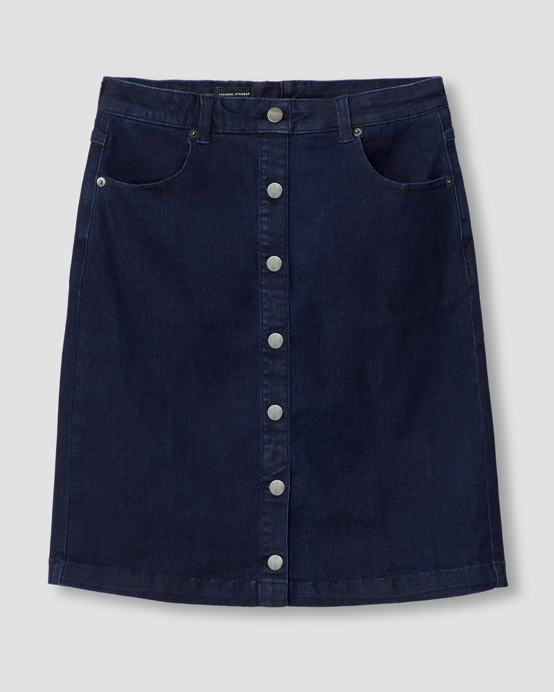 Ang Denim Button Down Skirt - Dark Indigo