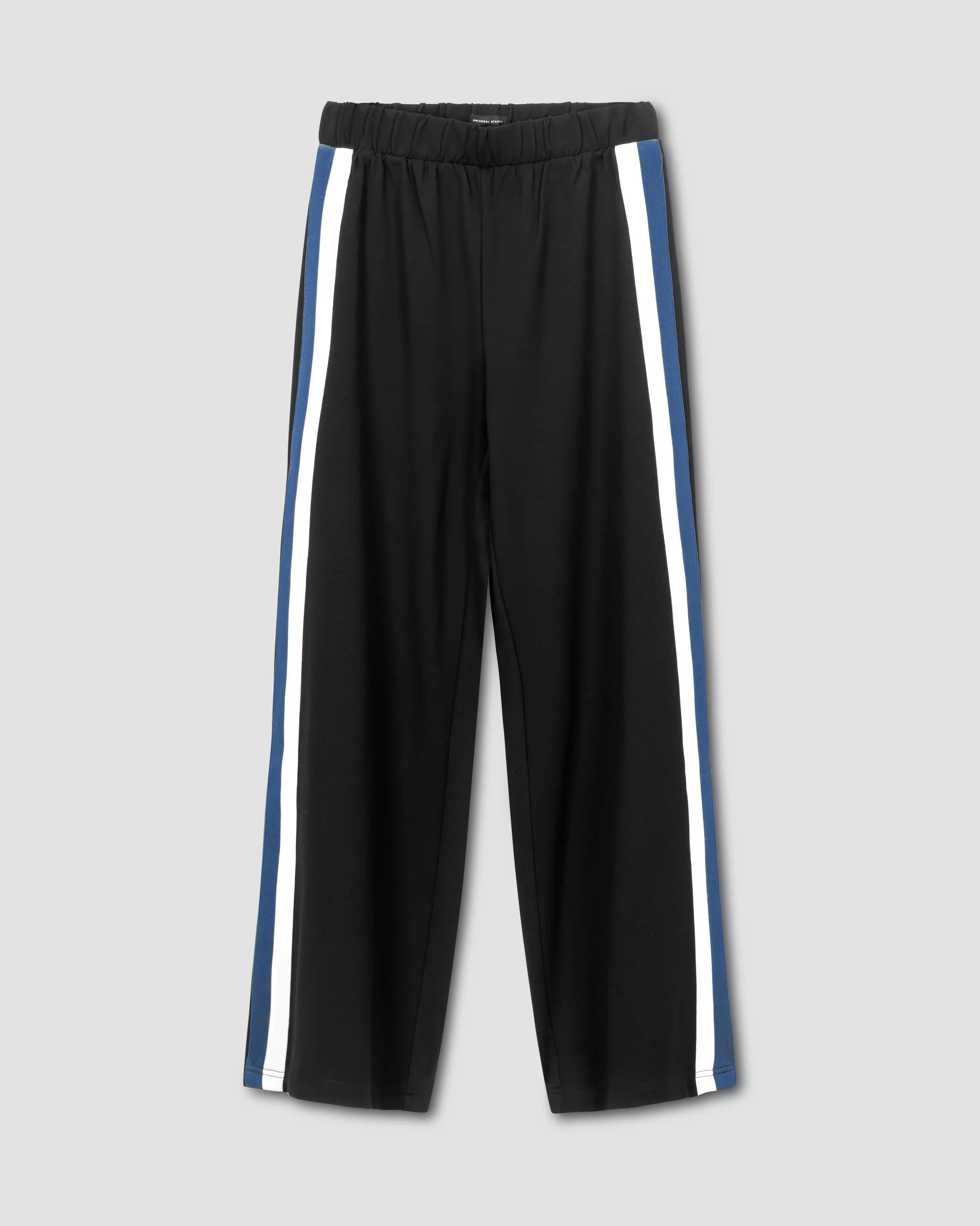 Stephanie Wide Leg Stripe Ponte Pants 30 Inch - Black with Blue/White Stripe  | Universal Standard