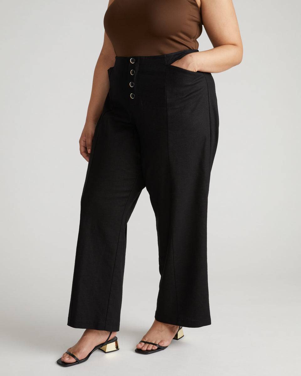 COLLUSION linen low rise beach pants in black