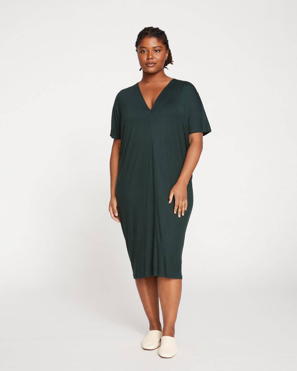 Teresa Liquid Jersey V-Neck Dress - Forest Green Zoom image 4