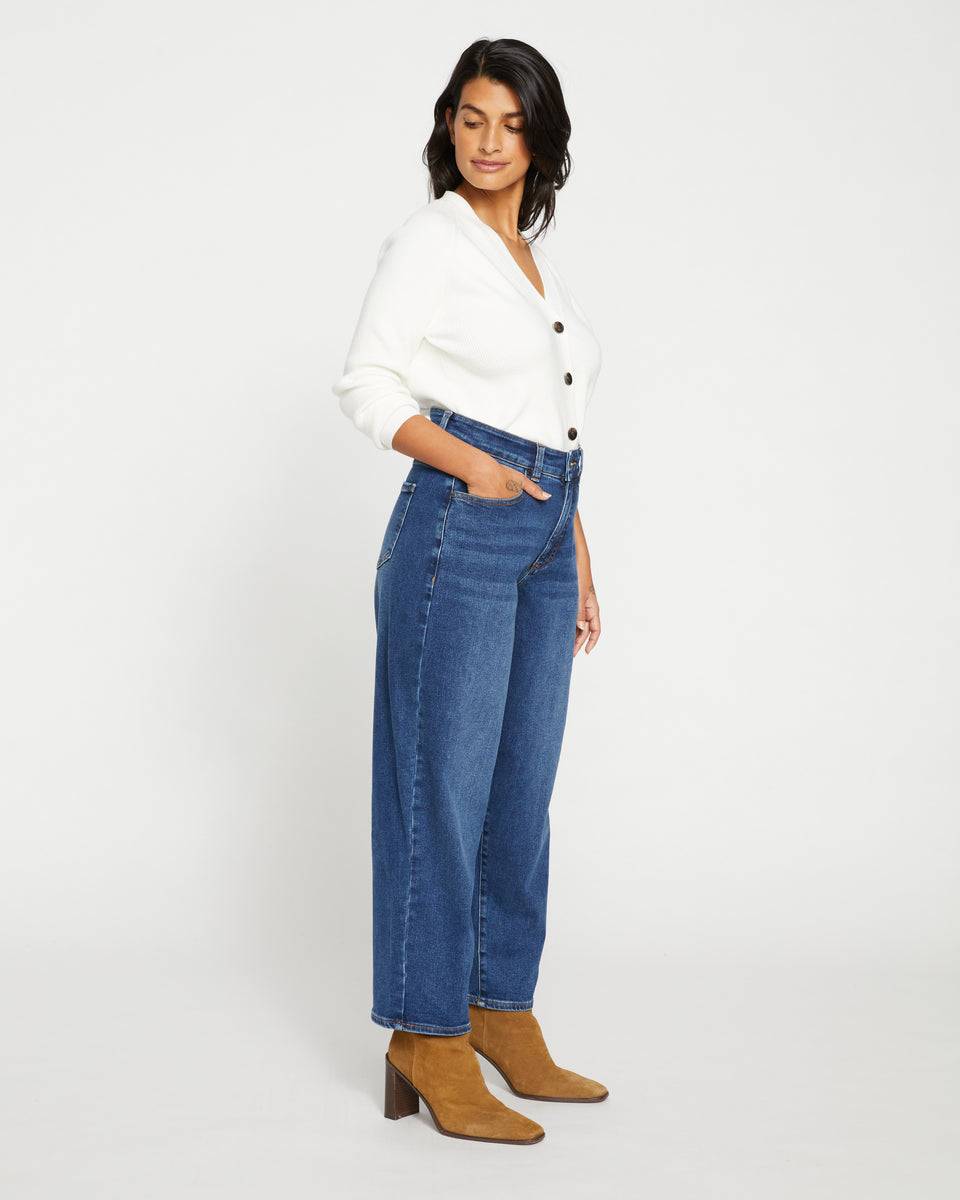Womens Jeans High Rise Straight Wide Leg Pants Blue Stretch Denim Size 16