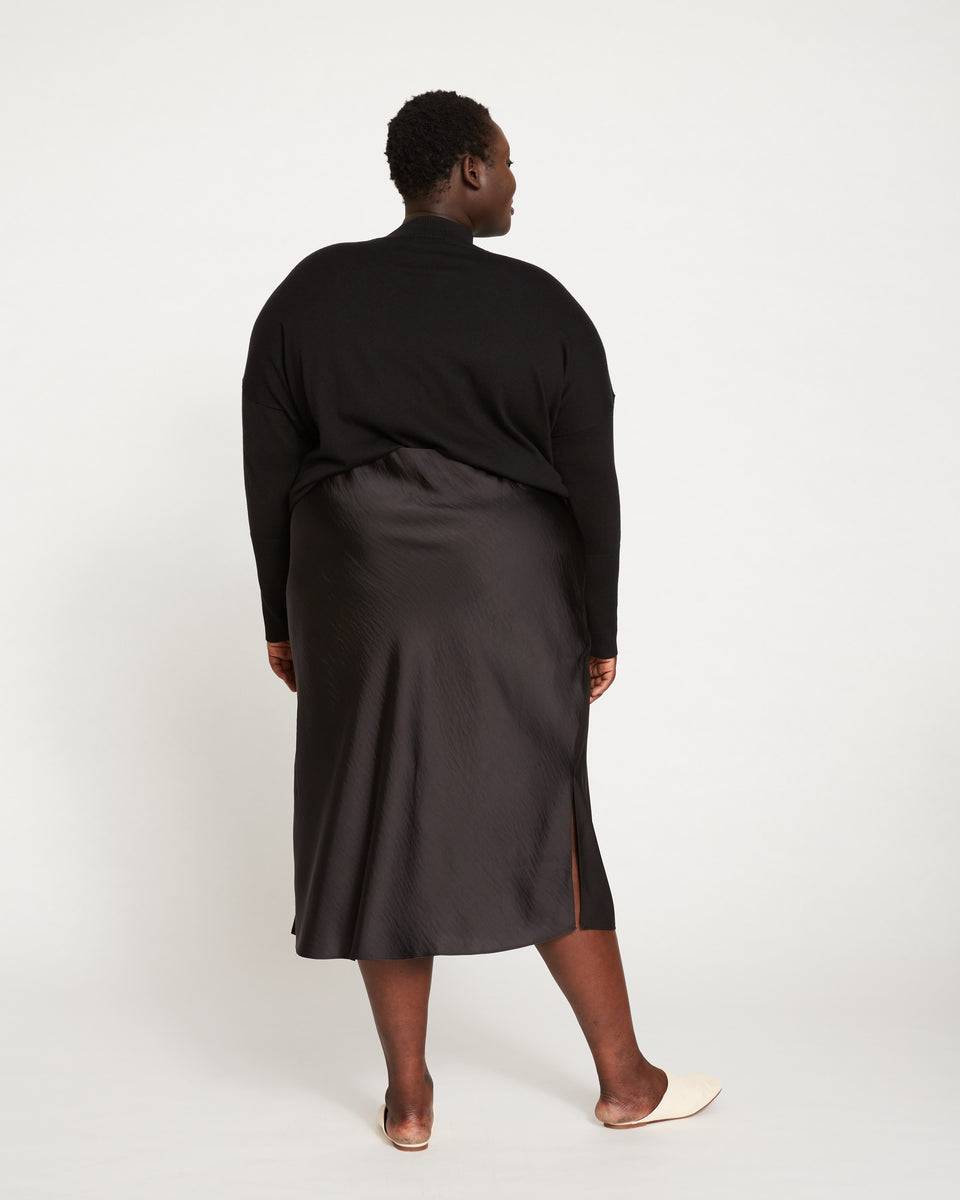 Diane Satin Midi Bias Skirt - Black Zoom image 3
