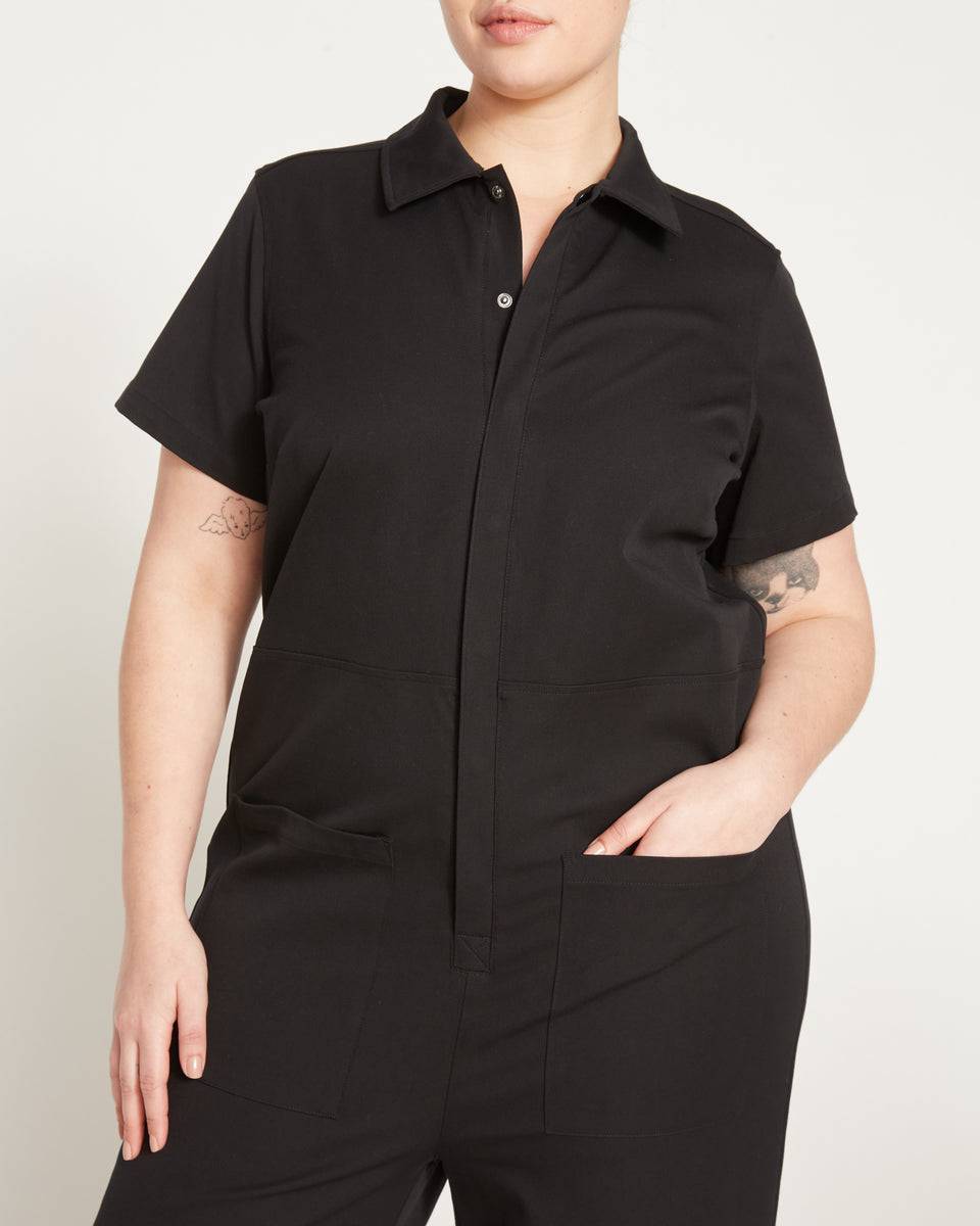 Kate Stretch Cotton Twill Jumpsuit - Black Zoom image 2