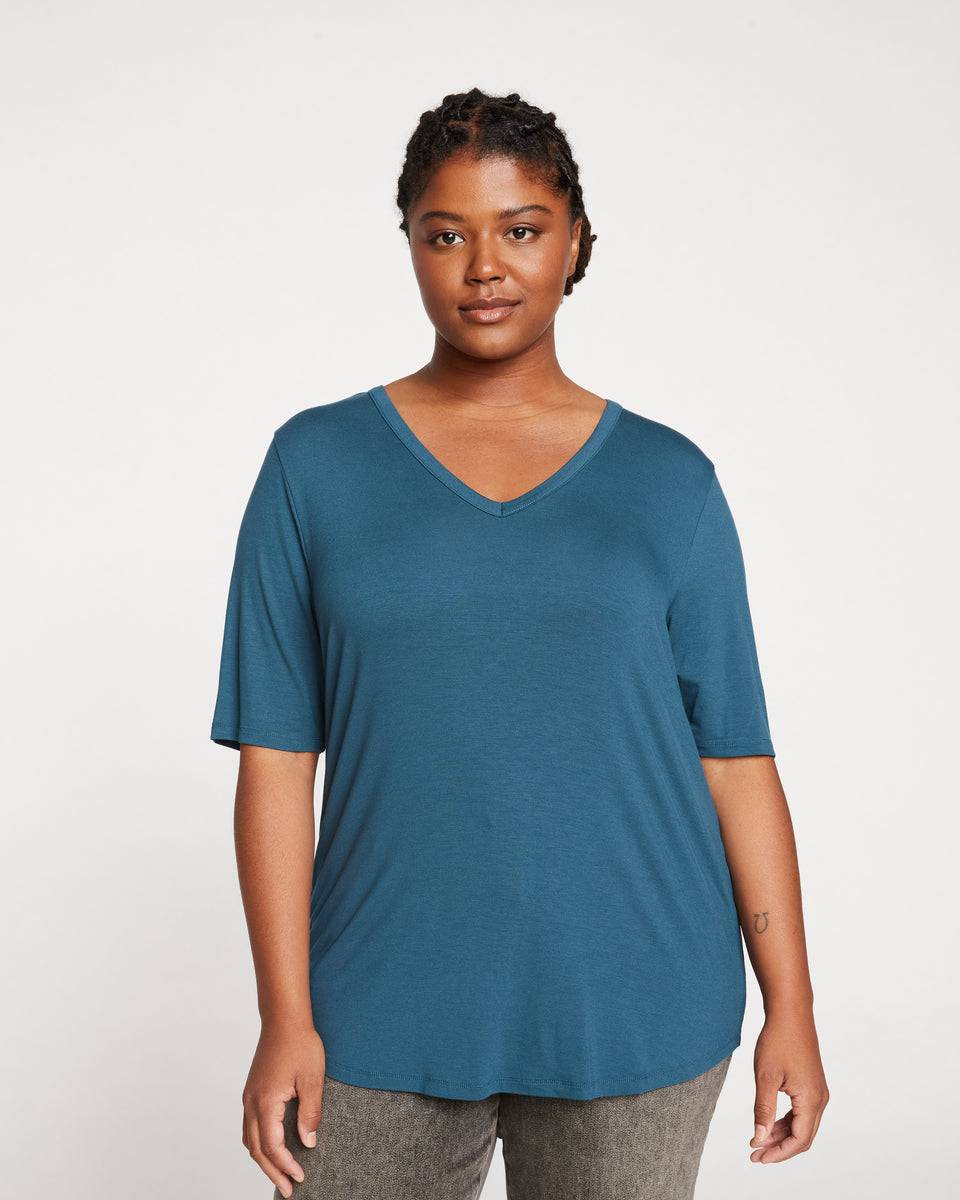 Lily Liquid Jersey V-Neck Stovepipe Tee - Teal Zoom image 0