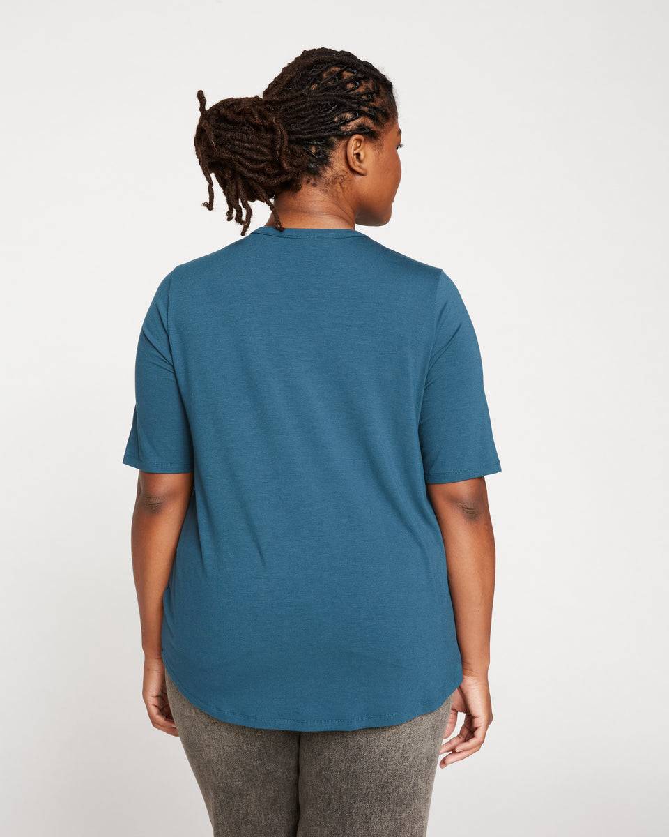 Lily Liquid Jersey V-Neck Stovepipe Tee - Teal Zoom image 3