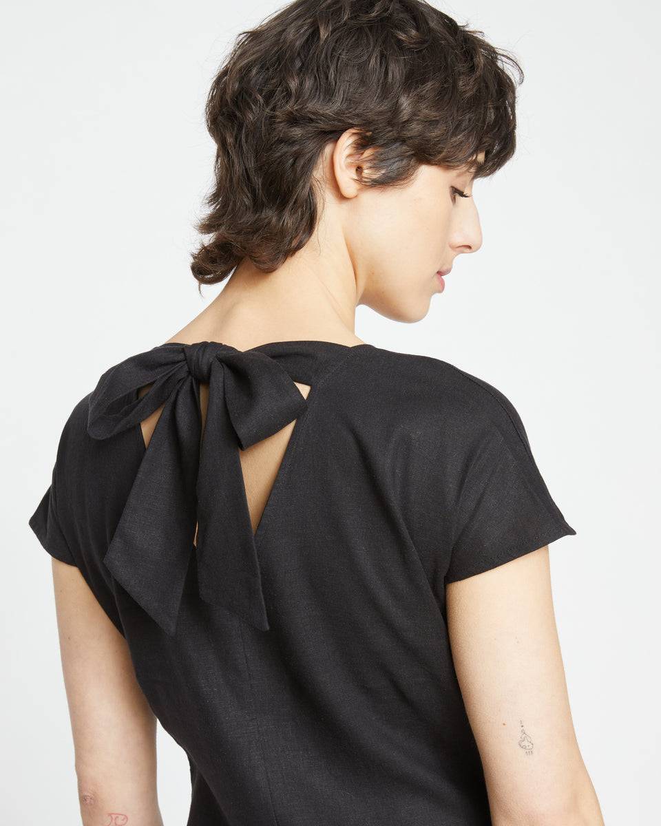 Louvre Bow Back Linen Dress - Black Zoom image 0