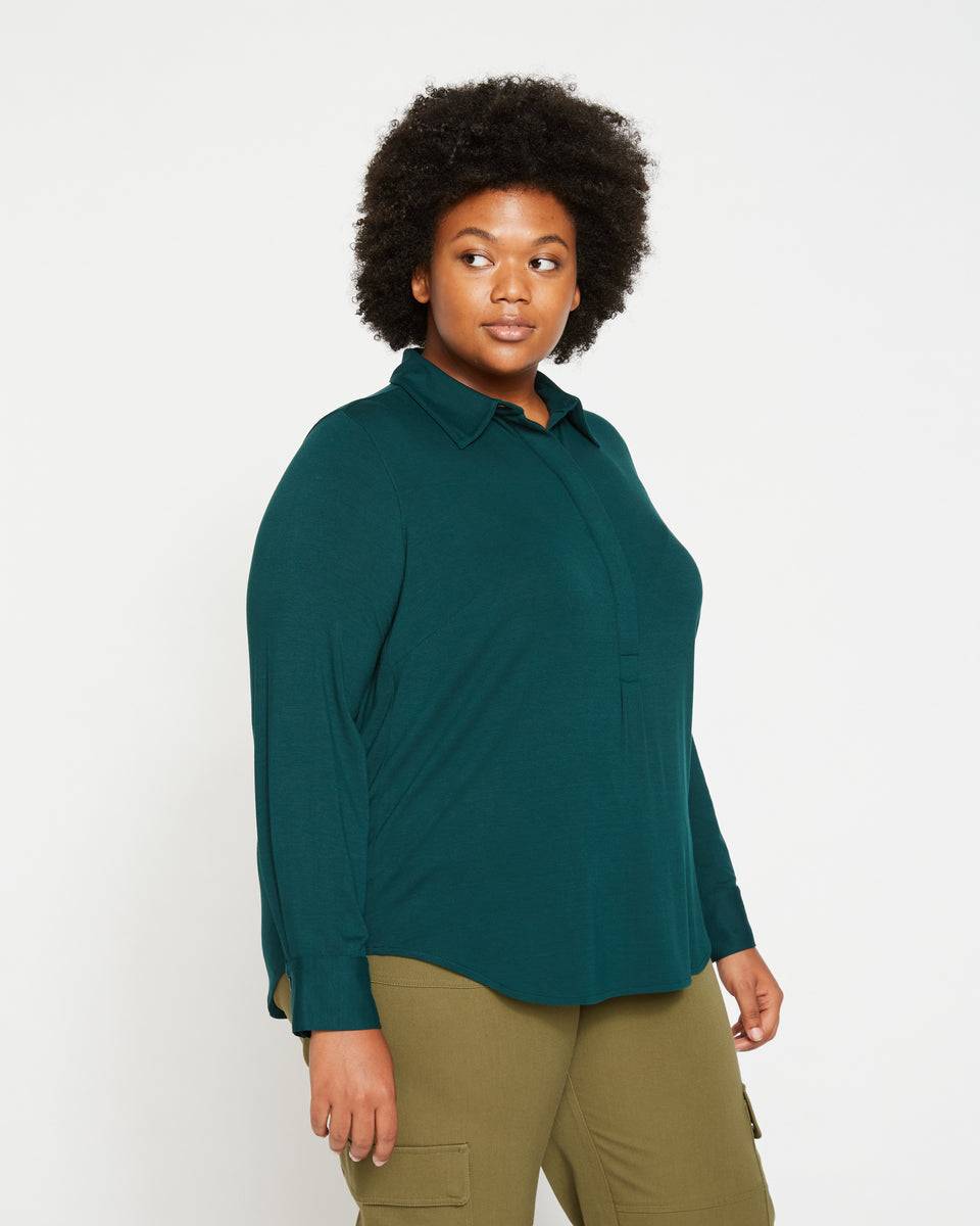 Elbe Popover Liquid Jersey Shirt Classic Fit - Forest Green Zoom image 2