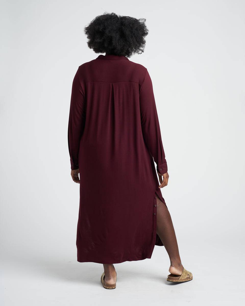 Sally Liquid Jersey Shirt Dress - Black Cherry Zoom image 3