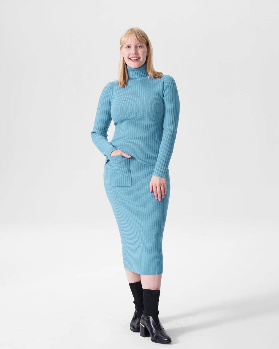 Ana Ribbed Sweater Skirt With Pocket - Powder Blue Zoom image 3