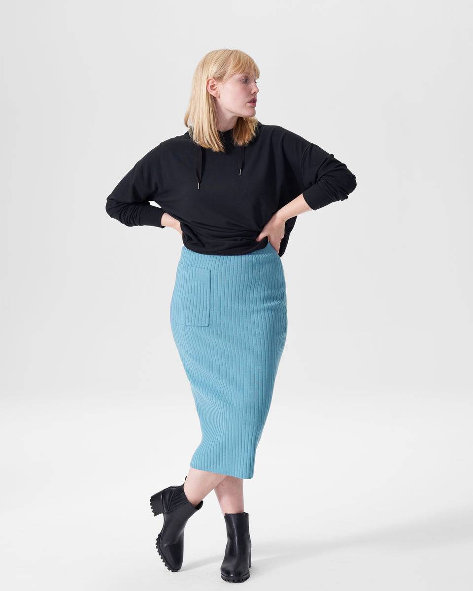 Ana Ribbed Sweater Skirt With Pocket - Powder Blue Zoom image 0