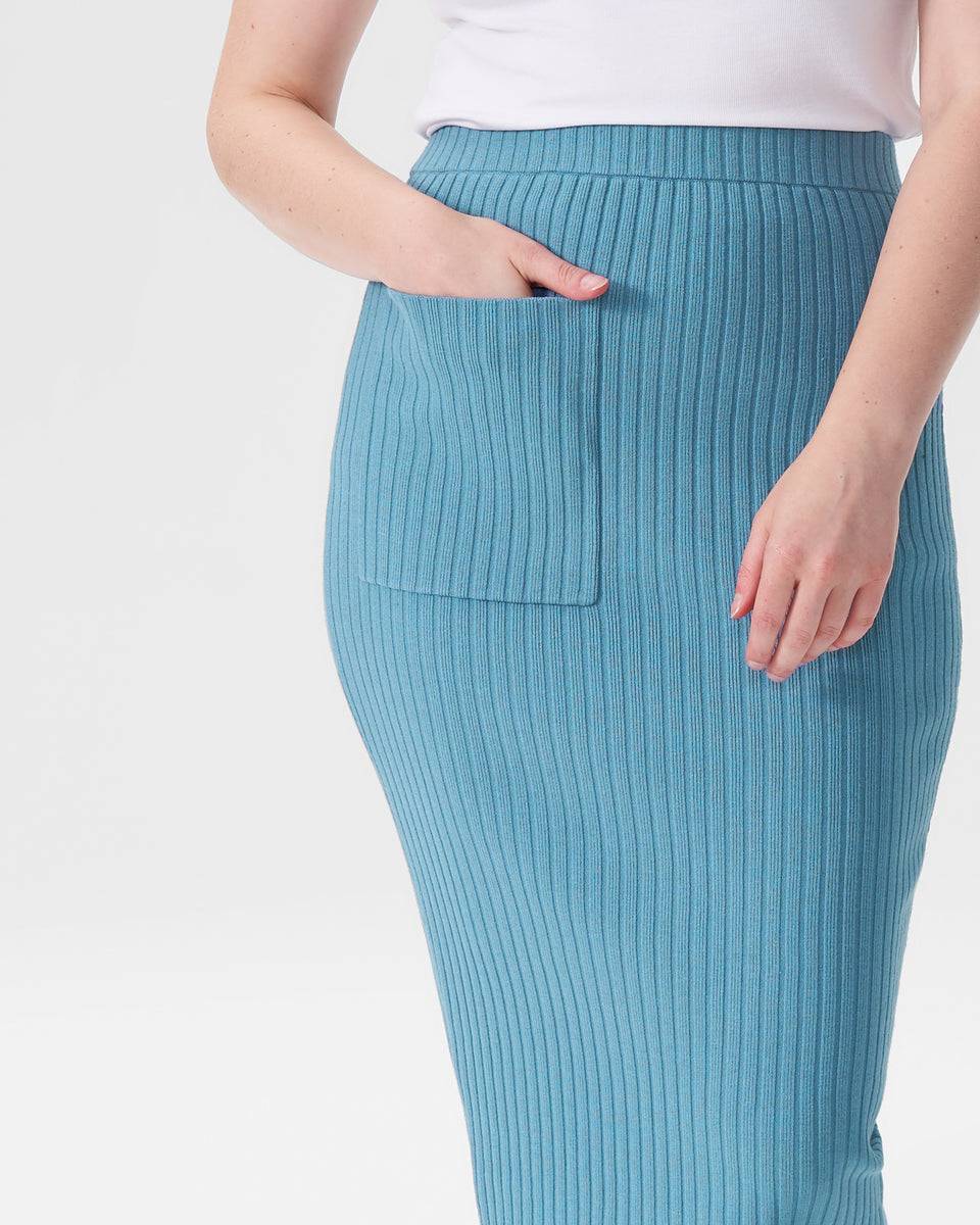 Ana Ribbed Sweater Skirt With Pocket - Powder Blue Zoom image 2