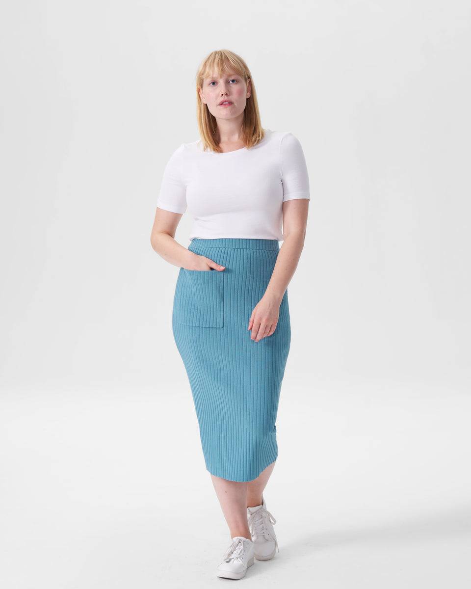 Ana Ribbed Sweater Skirt With Pocket - Powder Blue Zoom image 4