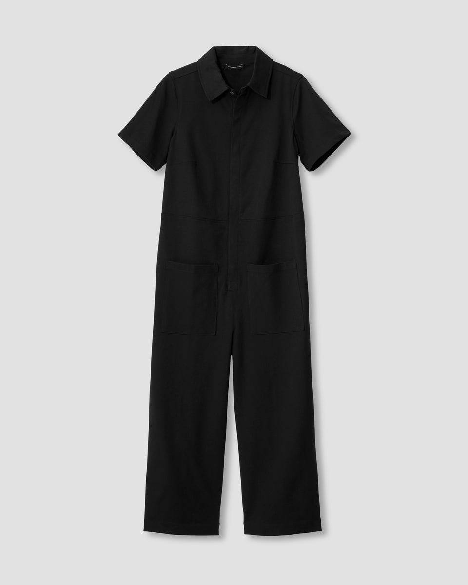 Kate Stretch Cotton Twill Jumpsuit - Black Zoom image 1