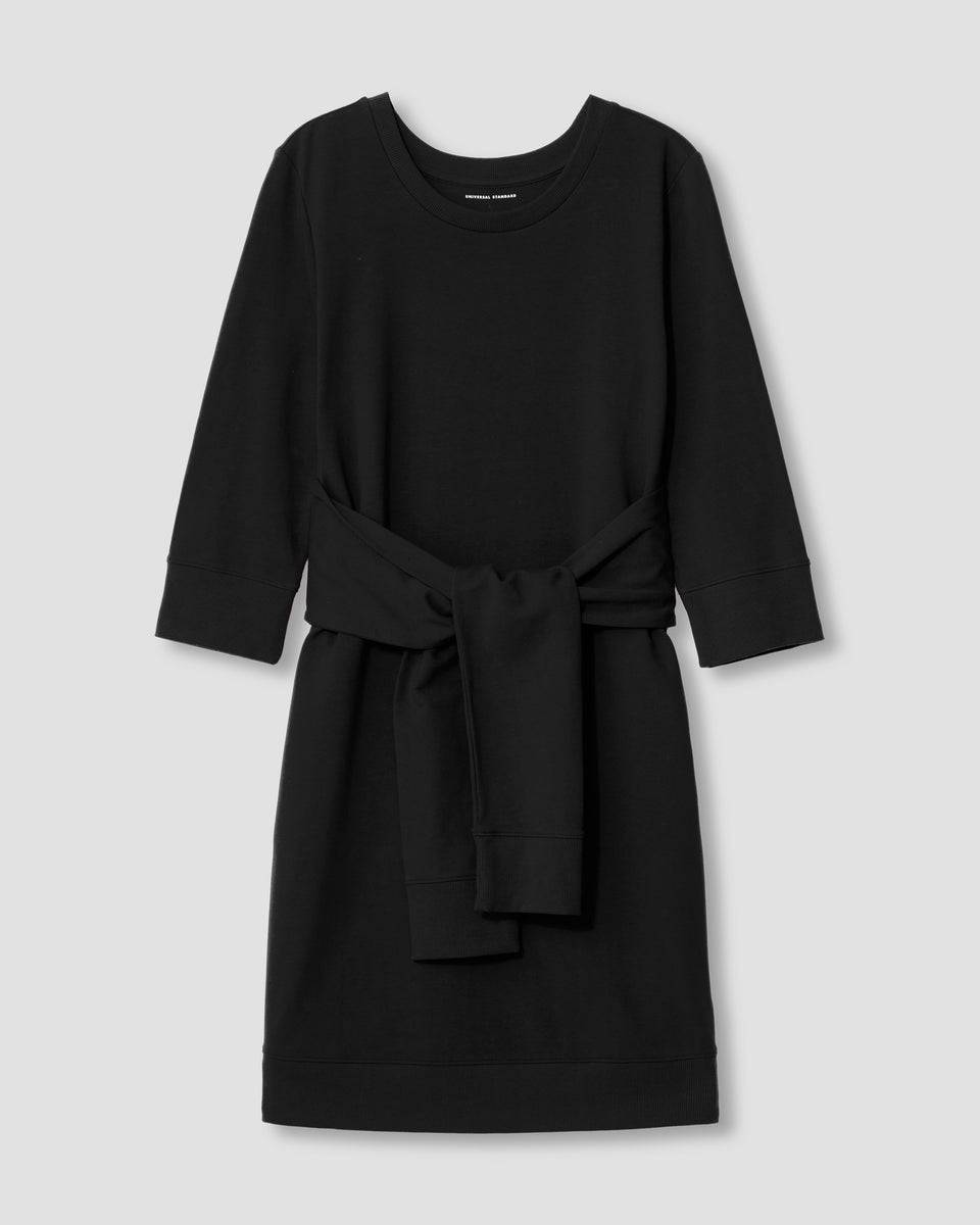 Classic Light Terry Tie Sweatshirt Dress - Black Zoom image 1